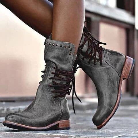 Bottes en cuir mi-mollet style vintage pour femmes - Magda