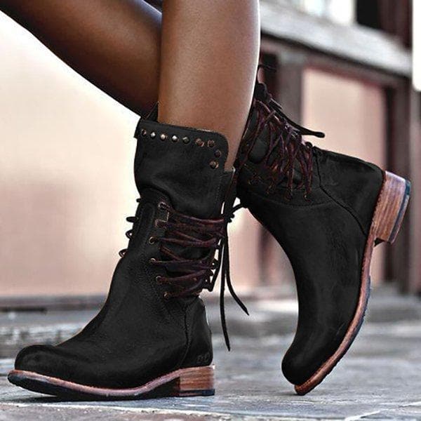 Bottes en cuir mi-mollet style vintage pour femmes - Magda