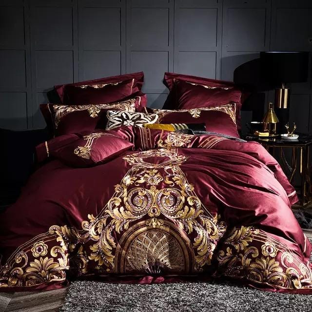 FierElegance - Luxuriöses Bettbezug-Set aus roter und goldener ägyptischer Baumwolle
