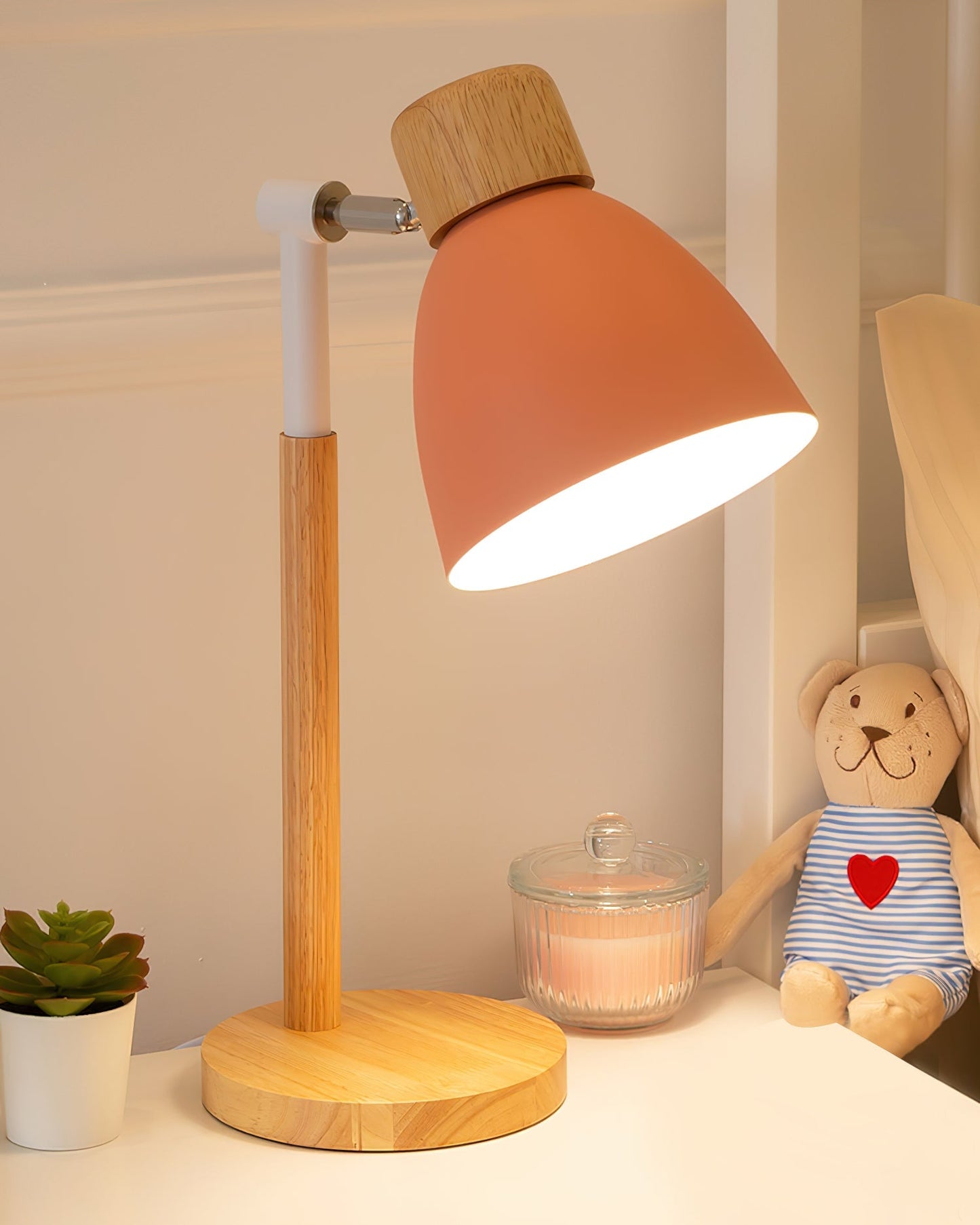 MacaroonGlow - Bordlampe med træramme og bløde farver