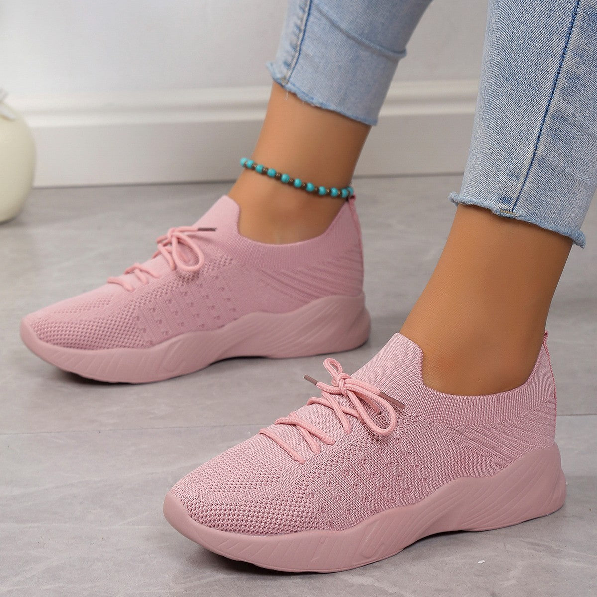 Yuna – Åndbare mesh damesneakers med snørebånd og platformsål