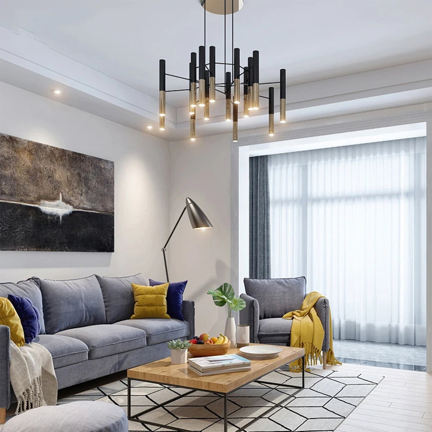 NoirLuxe - Sleek Black and Gold Chandelier