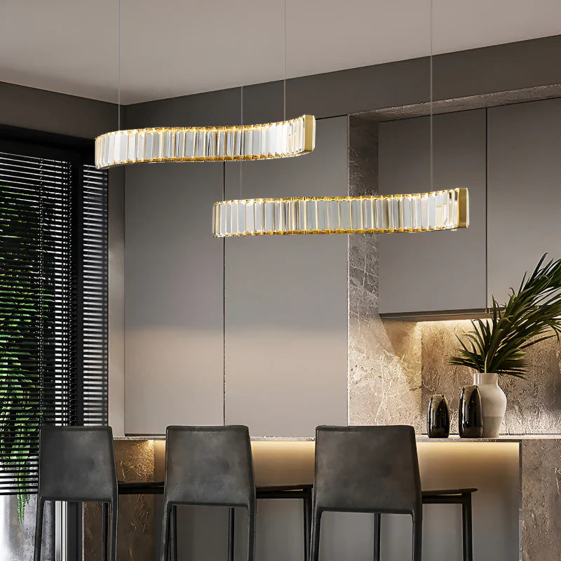 GlitzCurve - Elegante gebogen kristallen hanglamp met LED