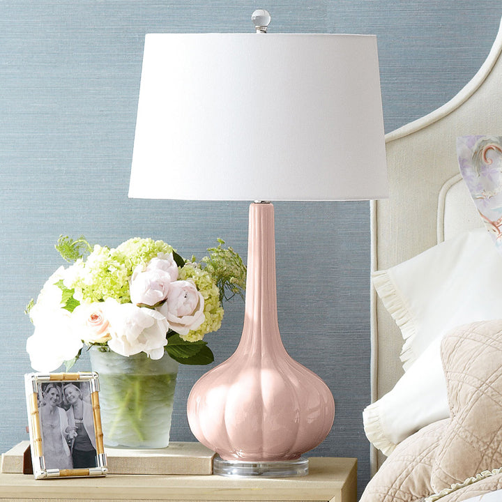 SereneGlow – Ceramic Table Lamp with White Fabric Shade