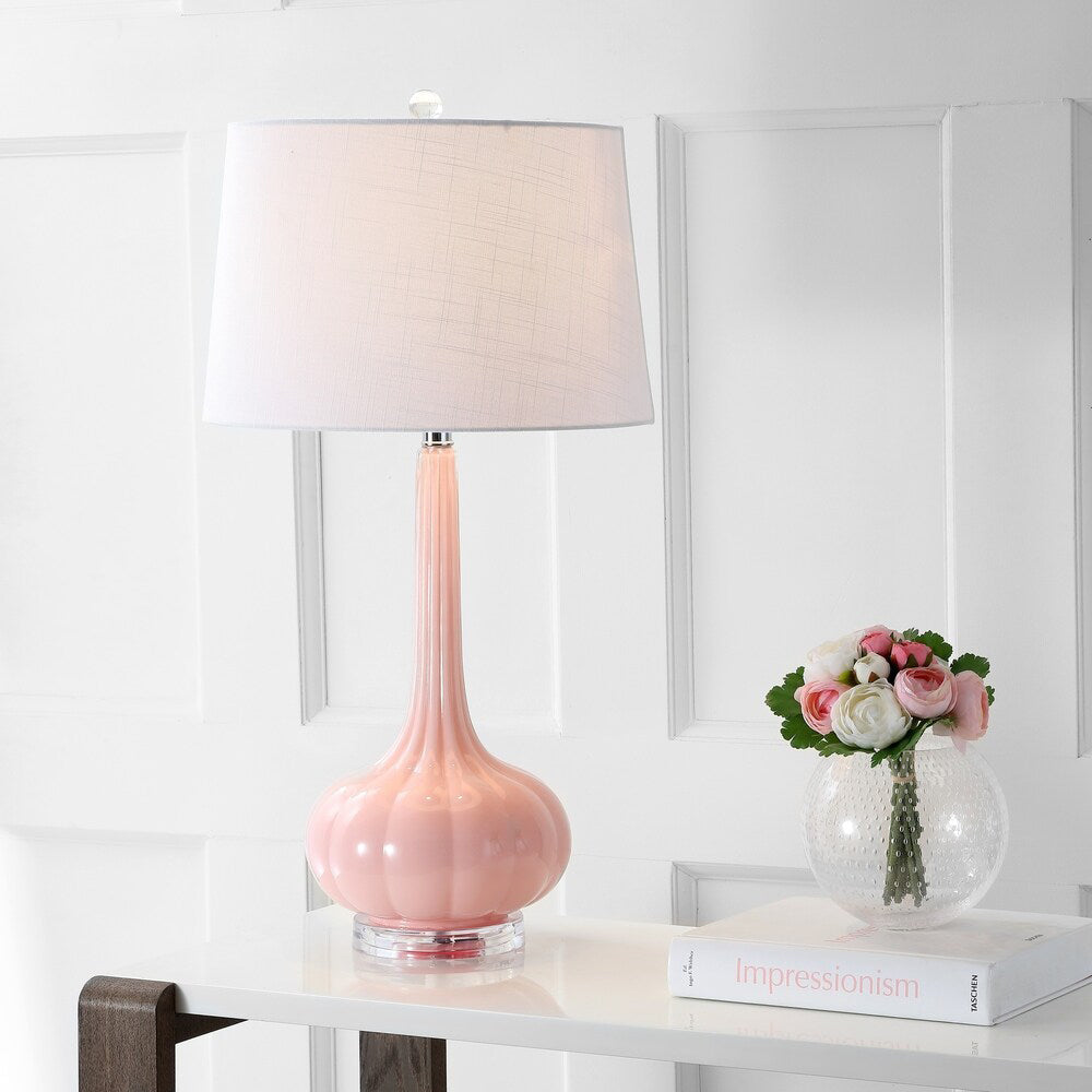 SereneGlow – Ceramic Table Lamp with White Fabric Shade
