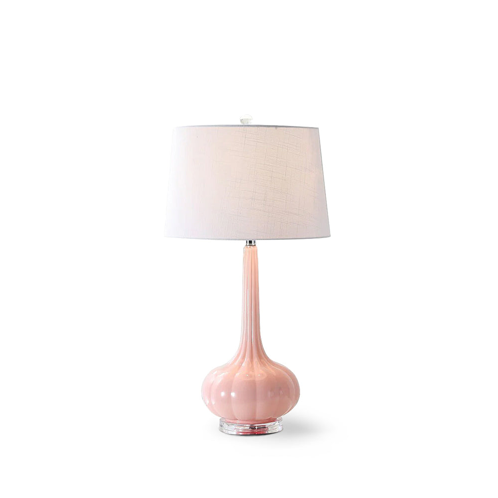 SereneGlow – Ceramic Table Lamp with White Fabric Shade