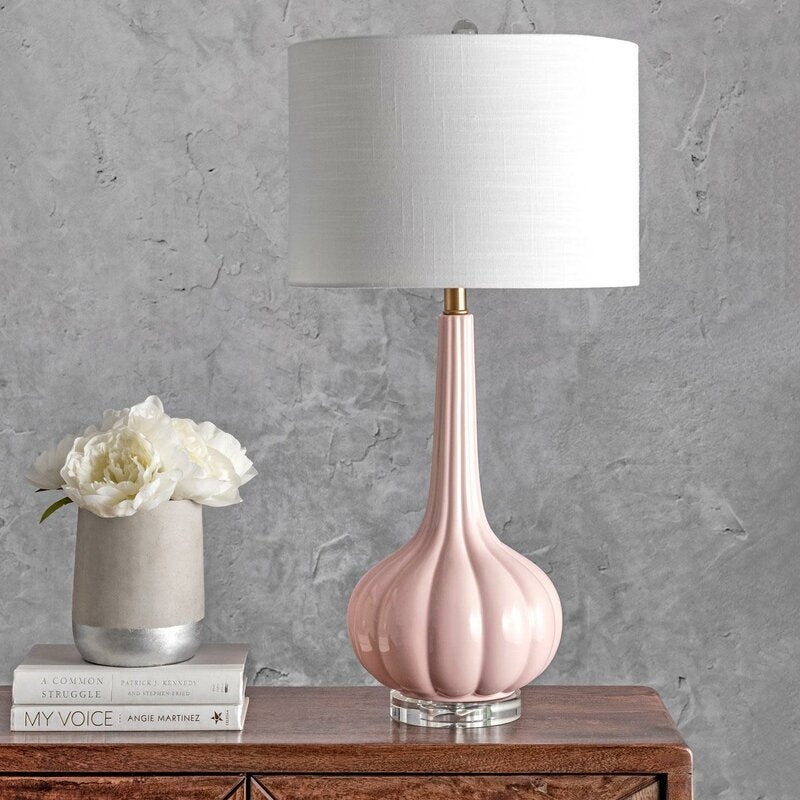 SereneGlow – Ceramic Table Lamp with White Fabric Shade