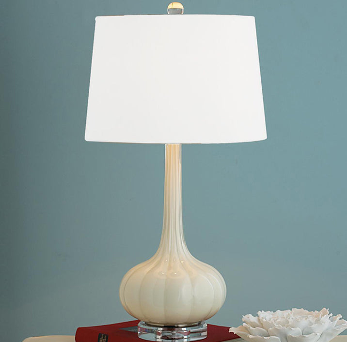 SereneGlow – Ceramic Table Lamp with White Fabric Shade