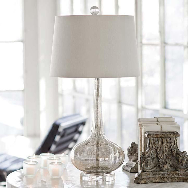 SereneGlow – Ceramic Table Lamp with White Fabric Shade