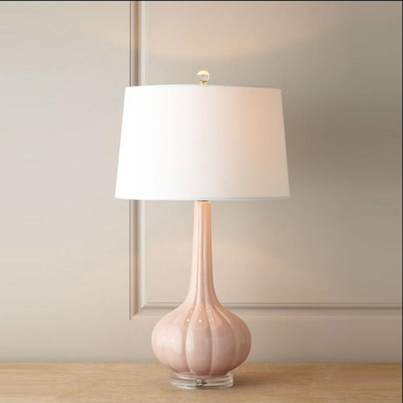 SereneGlow – Ceramic Table Lamp with White Fabric Shade