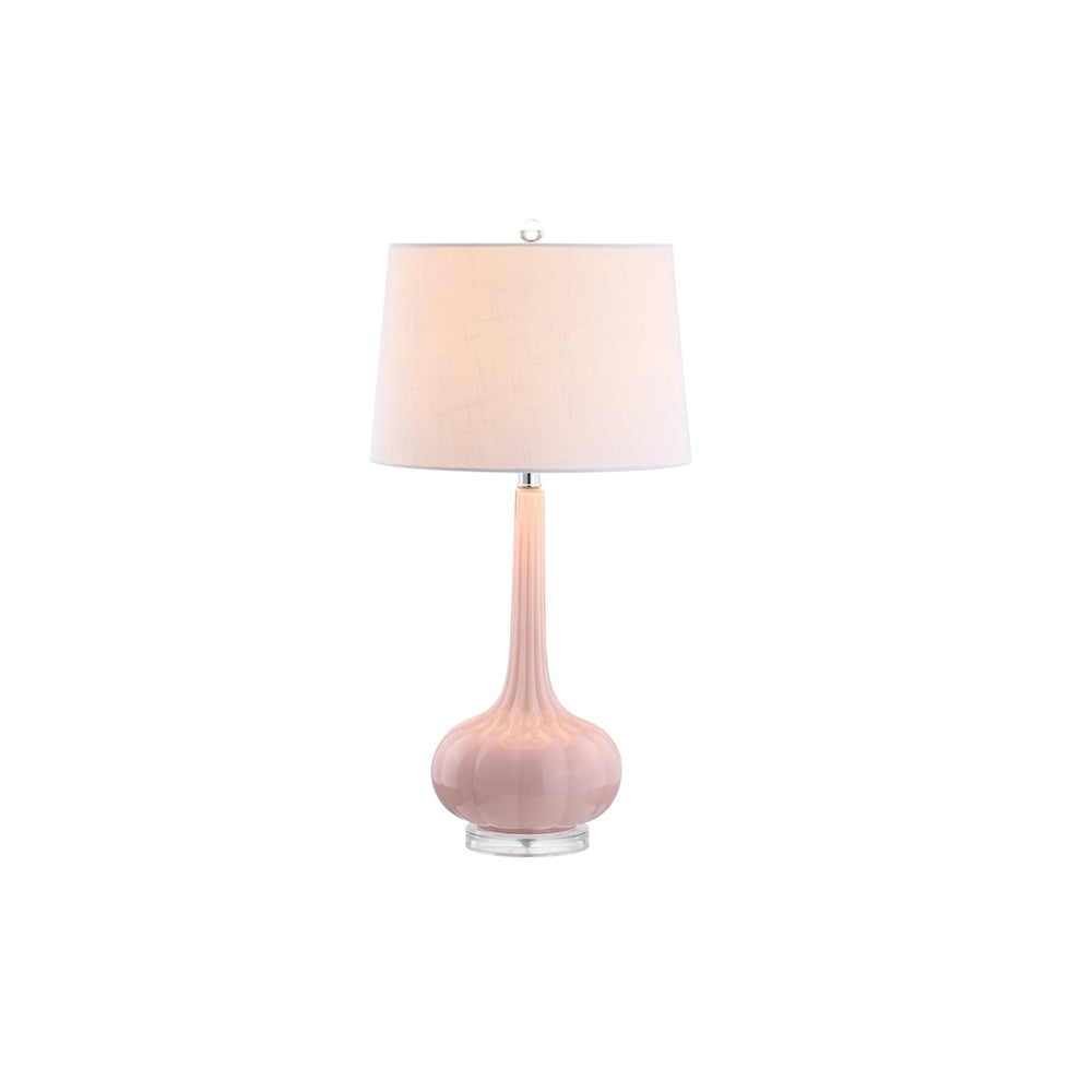 SereneGlow – Ceramic Table Lamp with White Fabric Shade