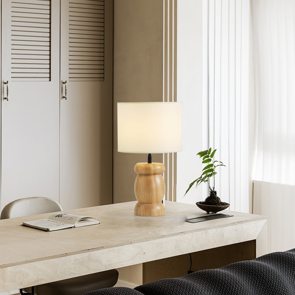 WoodPebble - Lampe de table avec base en bois en forme de pierre et lumière chaude