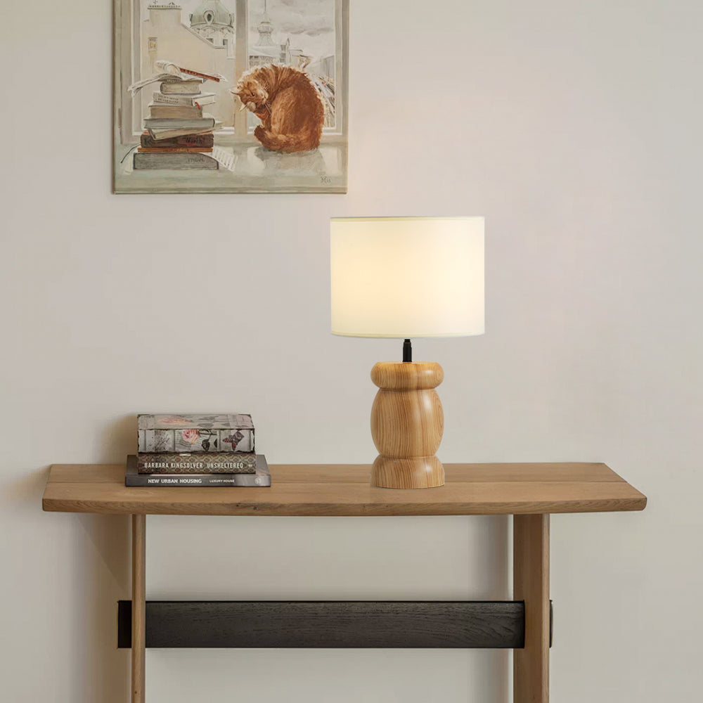 WoodPebble - Lampe de table avec base en bois en forme de pierre et lumière chaude