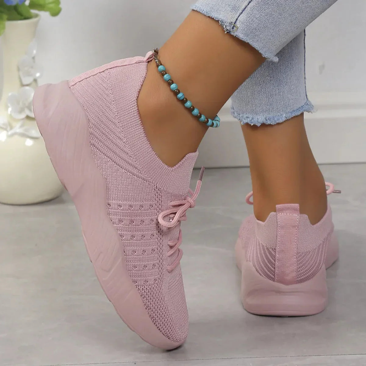 Yuna – Åndbare mesh damesneakers med snørebånd og platformsål
