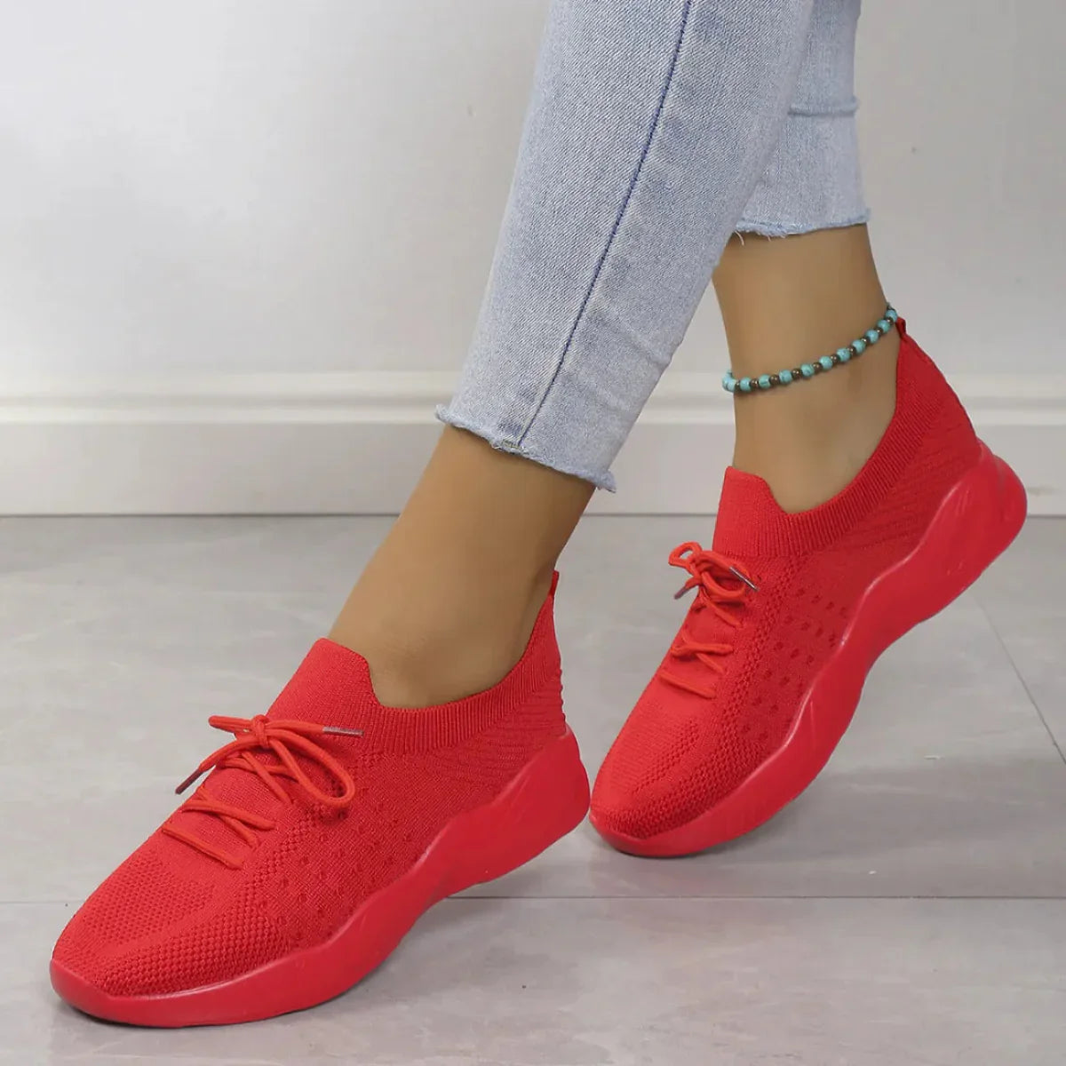 Yuna – Åndbare mesh damesneakers med snørebånd og platformsål