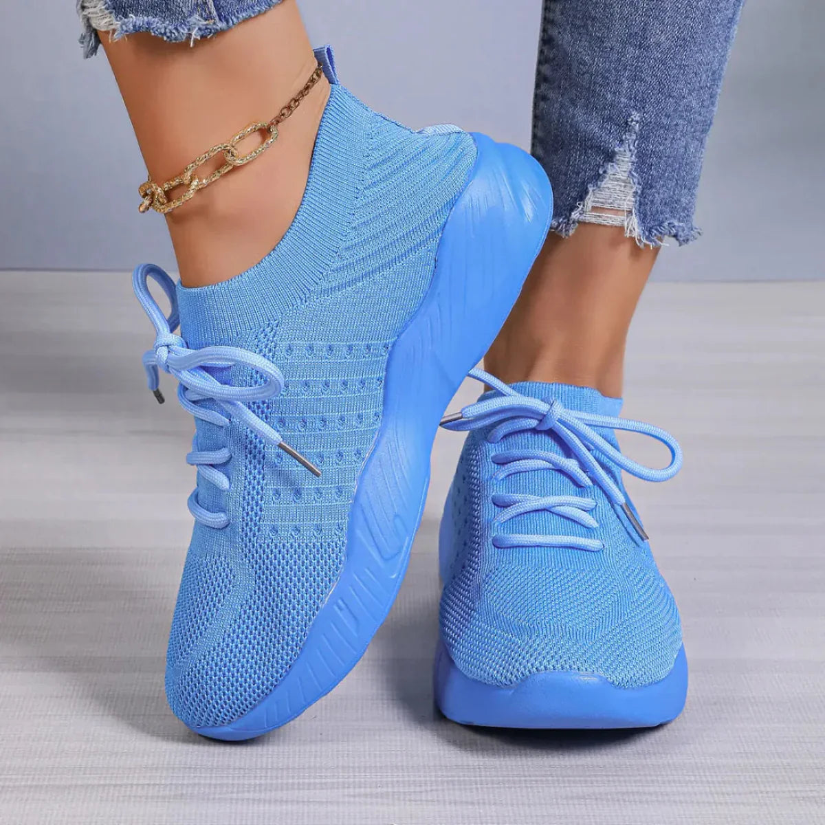 Yuna – Åndbare mesh damesneakers med snørebånd og platformsål