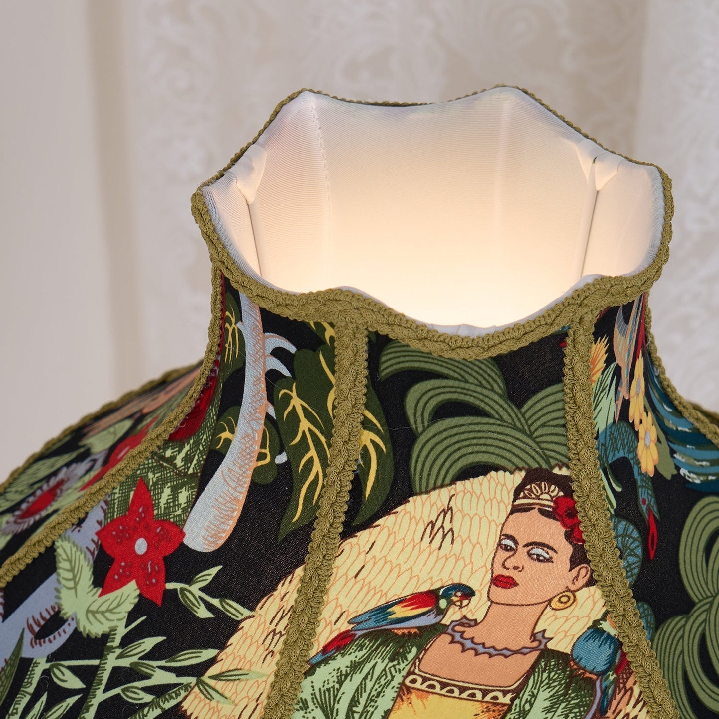 VintageBloom - Lampe de table avec motif floral français et franges