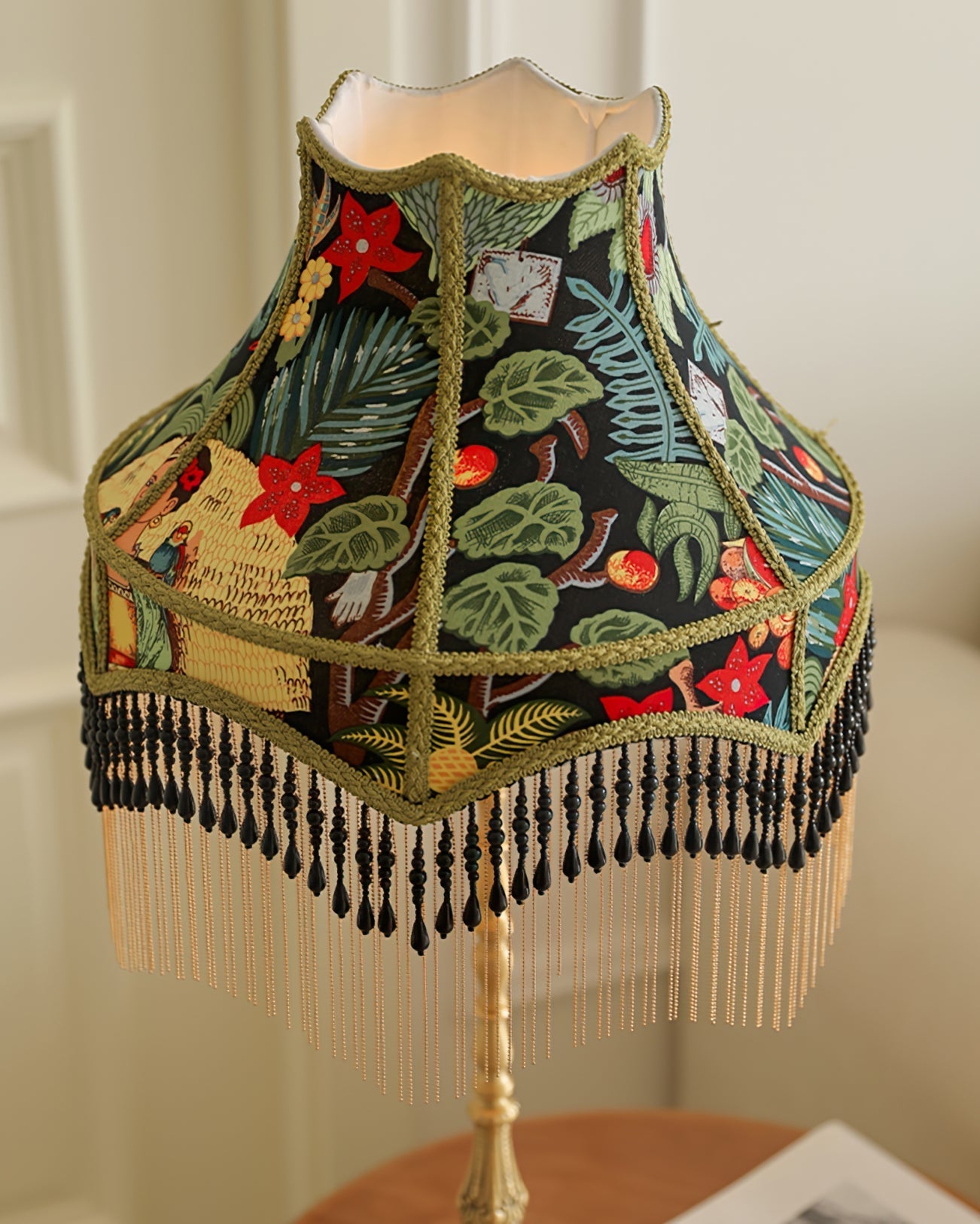 VintageBloom - Lampe de table avec motif floral français et franges