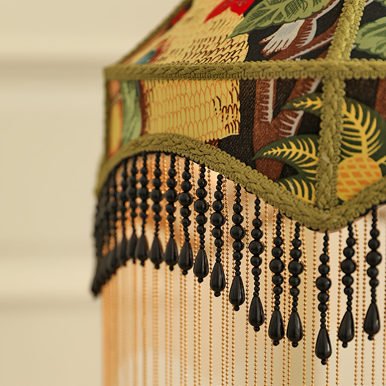 VintageBloom - Lampe de table avec motif floral français et franges