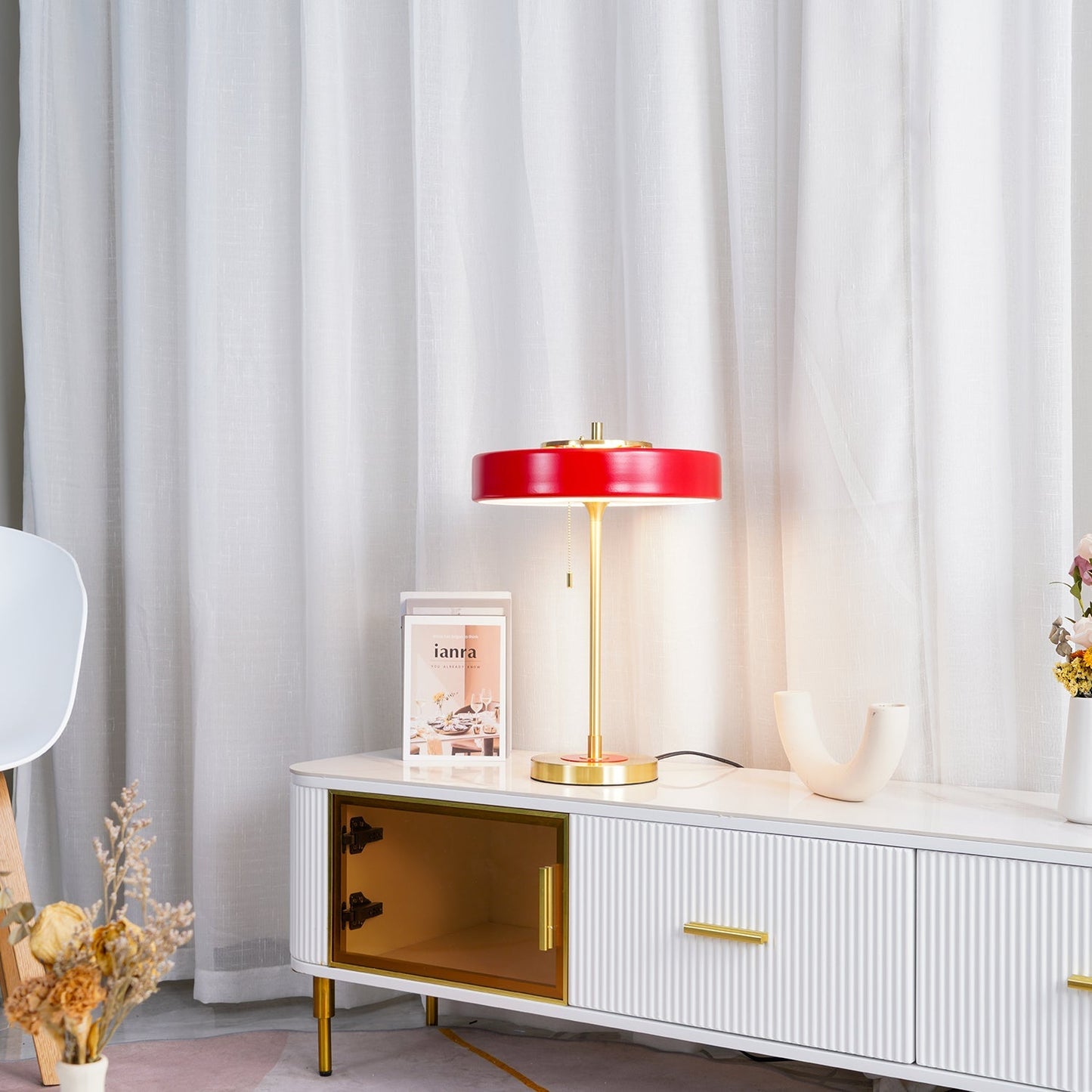 LuxeGlow - Spun Metal Table Lamp with Pull Cord Switch
