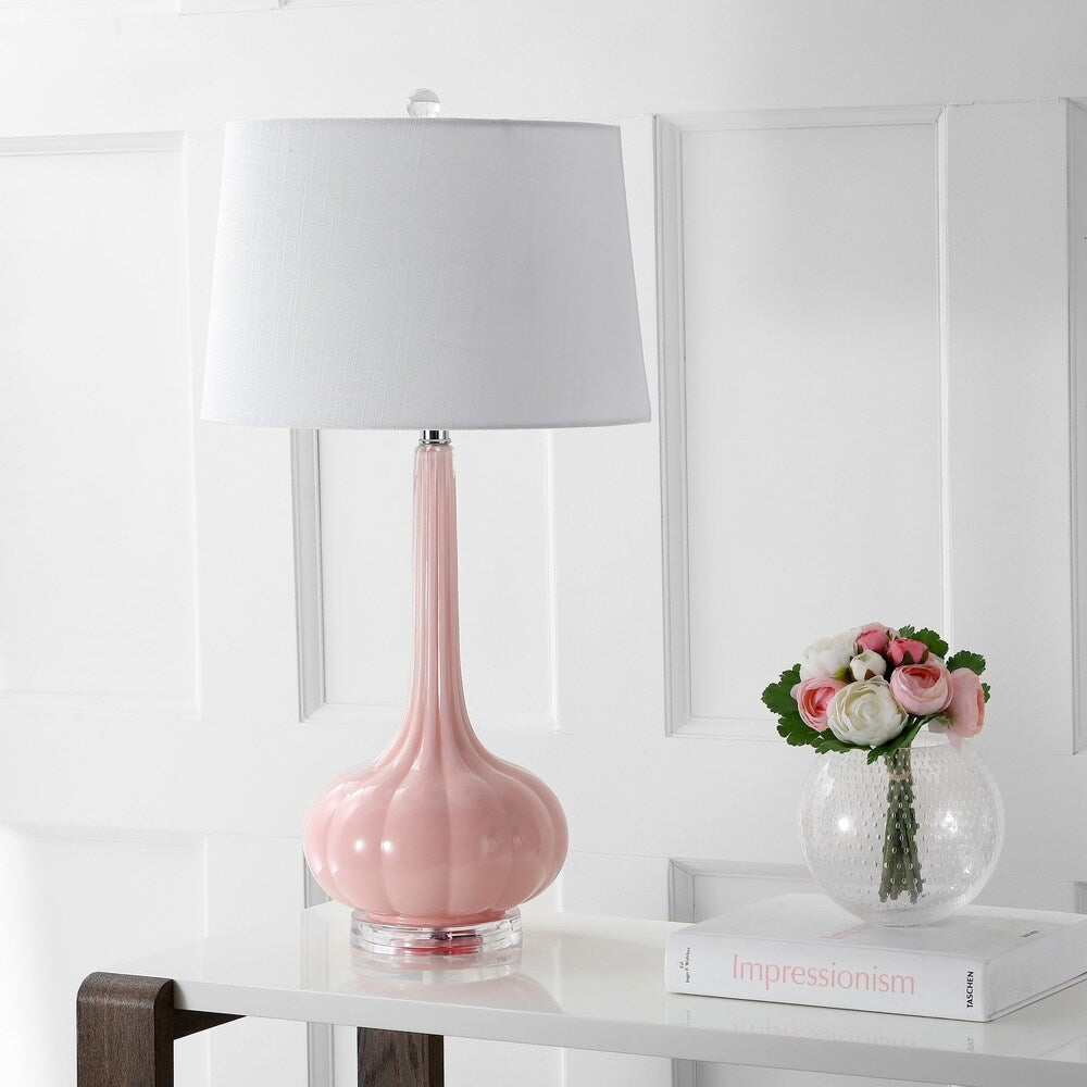 SereneGlow – Ceramic Table Lamp with White Fabric Shade