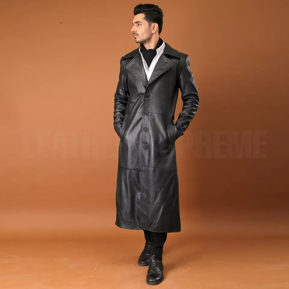 Boston - Manteau long en cuir synthétique pour hommes