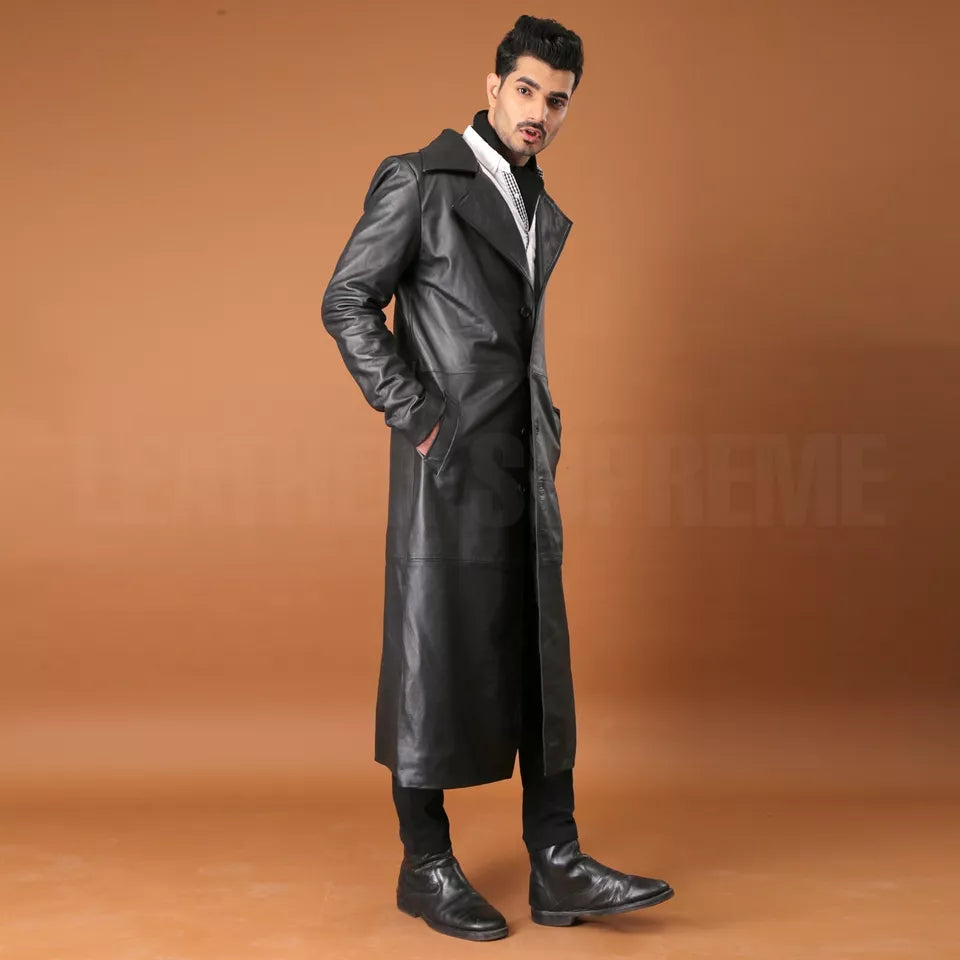 Boston - Manteau long en cuir synthétique pour hommes