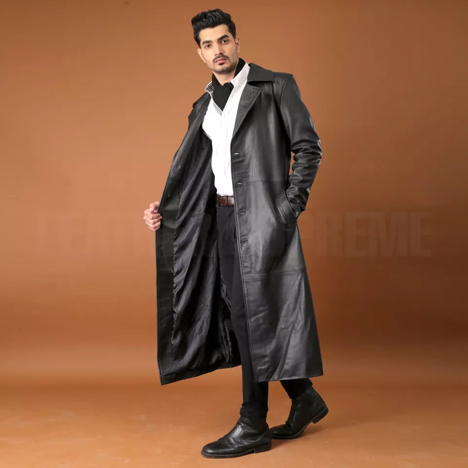 Boston - Manteau long en cuir synthétique pour hommes