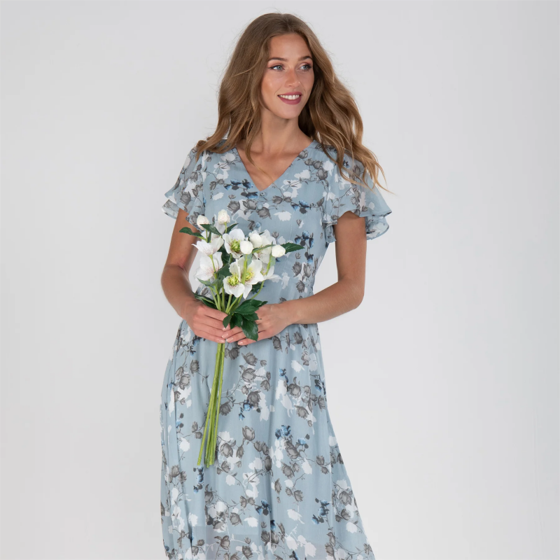Robe maxi avec manches papillon et motif floral - Floral