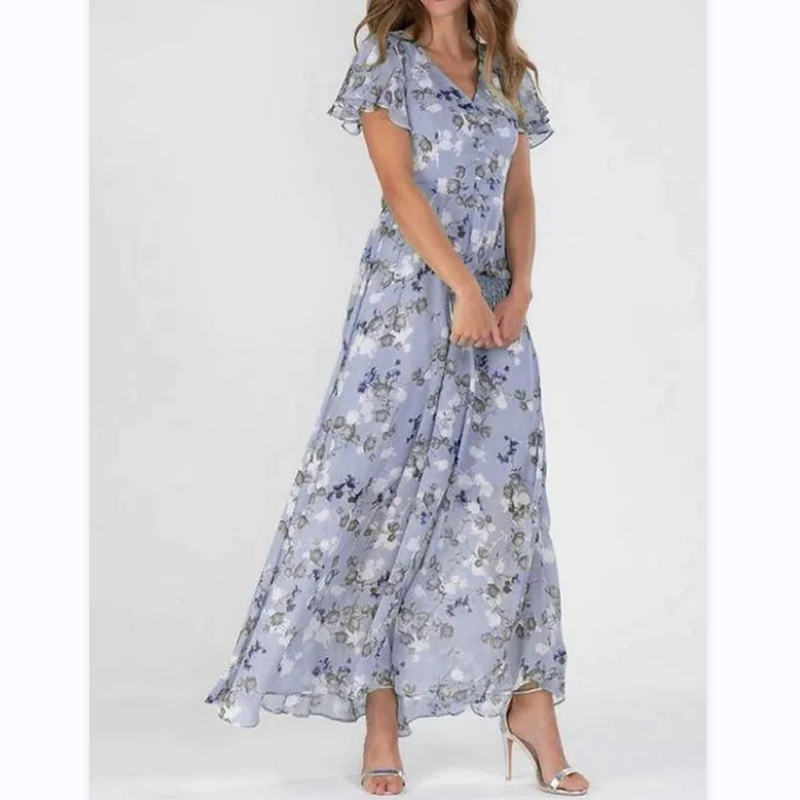 Robe maxi avec manches papillon et motif floral - Floral
