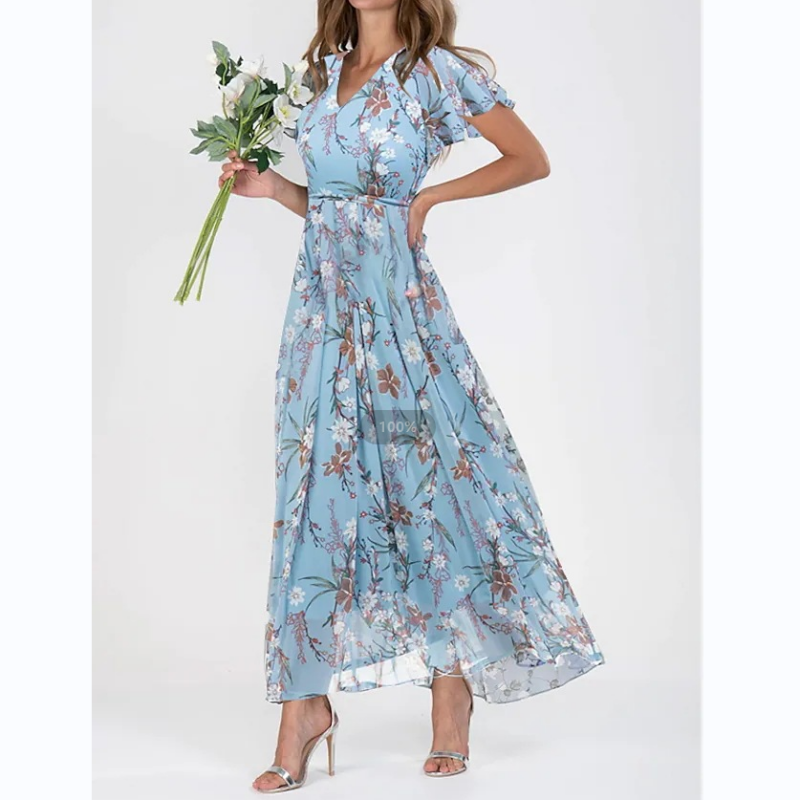Robe maxi avec manches papillon et motif floral - Floral