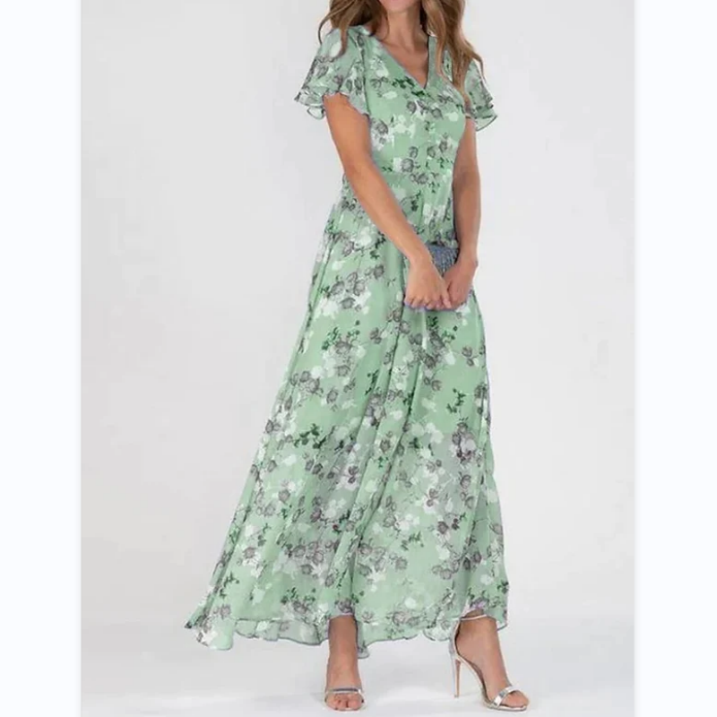 Robe maxi avec manches papillon et motif floral - Floral