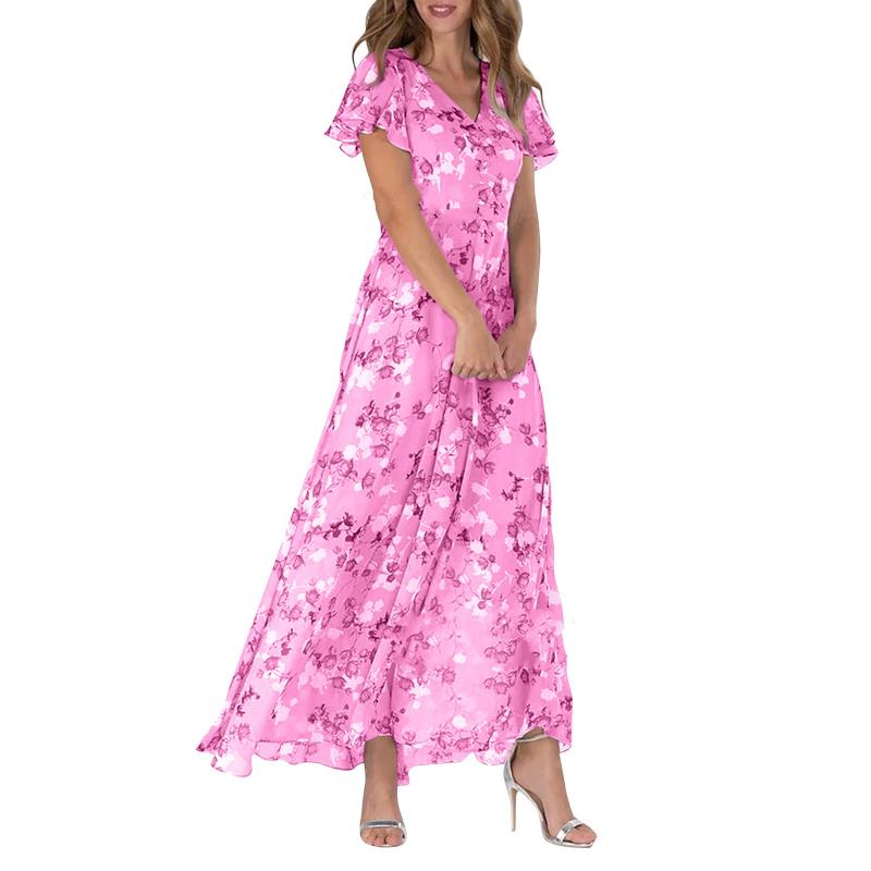 Robe maxi avec manches papillon et motif floral - Floral