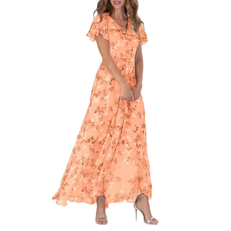 Robe maxi avec manches papillon et motif floral - Floral