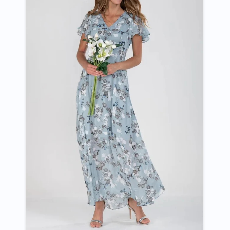 Robe maxi avec manches papillon et motif floral - Floral
