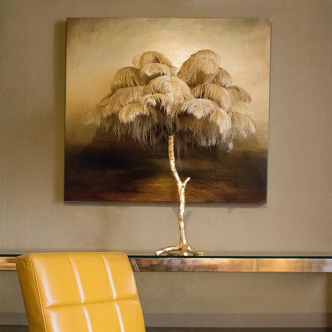 PlumeAura - Table Lamp with Golden Ostrich Feathers