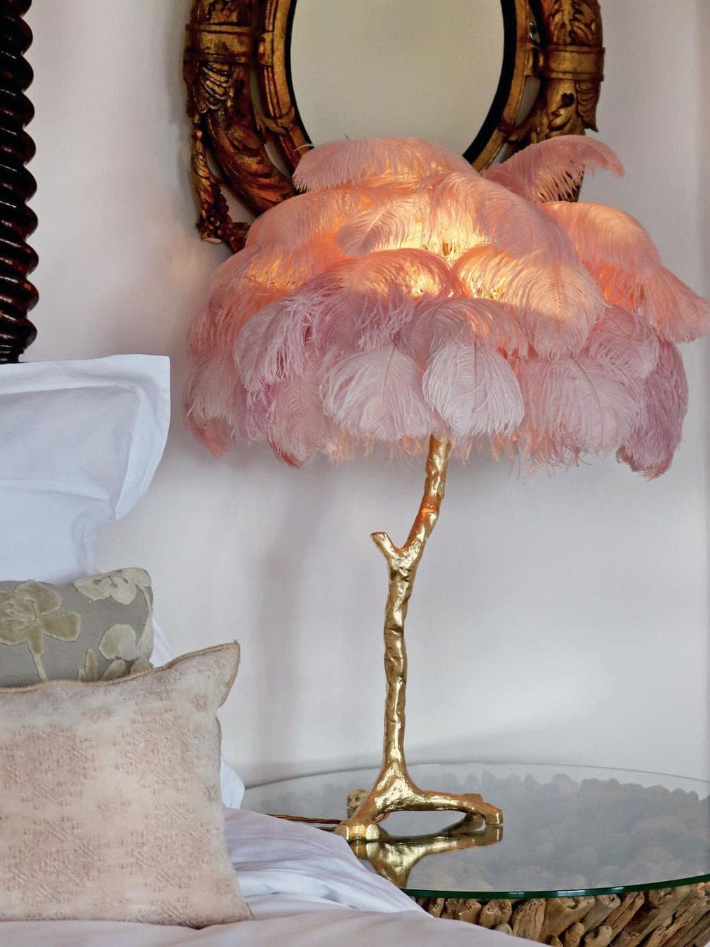 PlumeAura - Table Lamp with Golden Ostrich Feathers