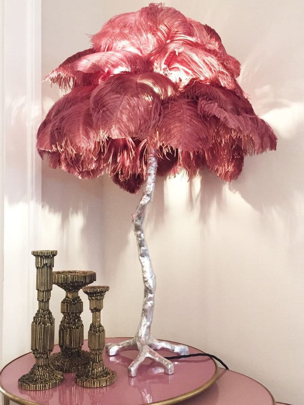PlumeAura - Table Lamp with Golden Ostrich Feathers