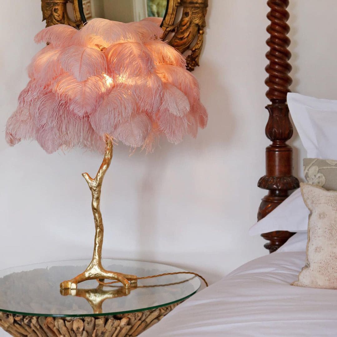 PlumeAura - Table Lamp with Golden Ostrich Feathers