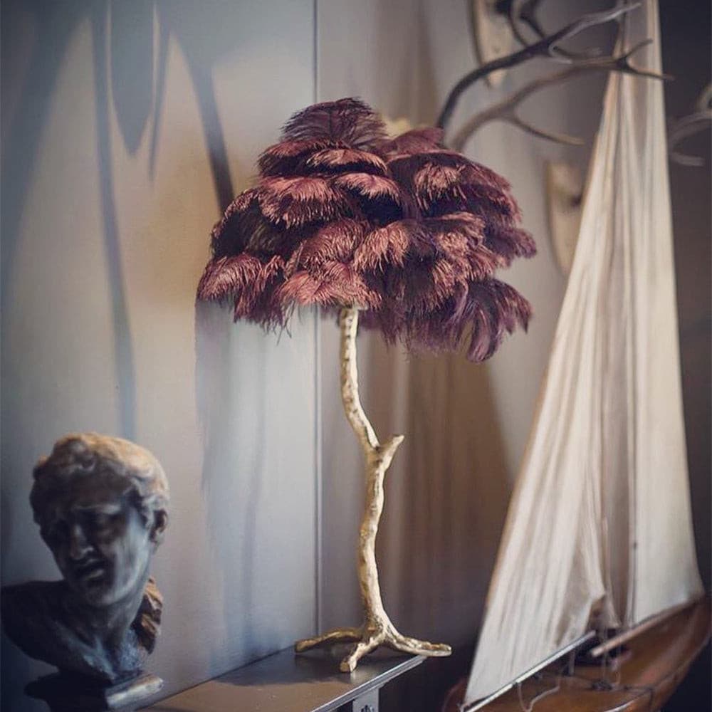 PlumeAura - Table Lamp with Golden Ostrich Feathers