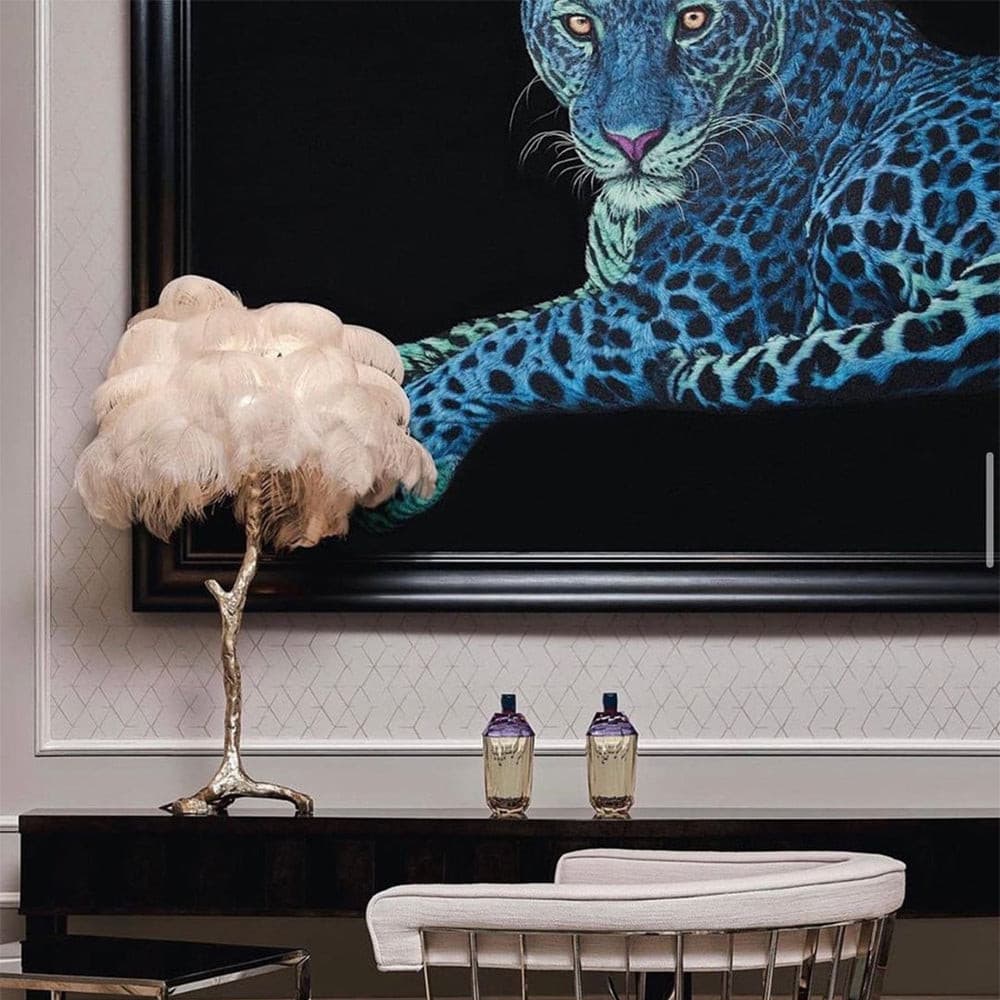 PlumeAura - Table Lamp with Golden Ostrich Feathers