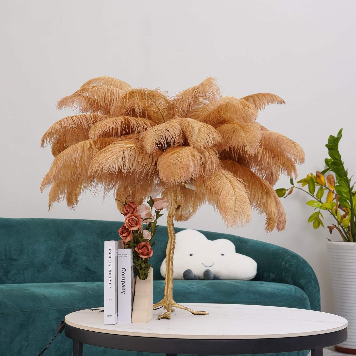 PlumeAura - Table Lamp with Golden Ostrich Feathers