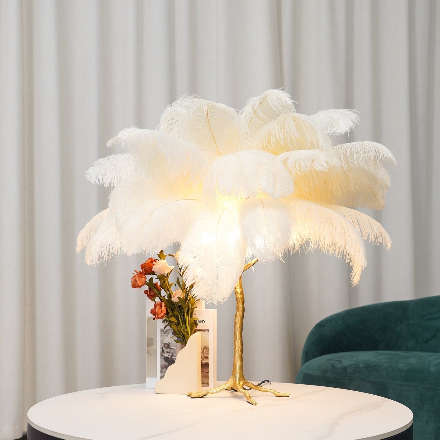 PlumeAura - Table Lamp with Golden Ostrich Feathers