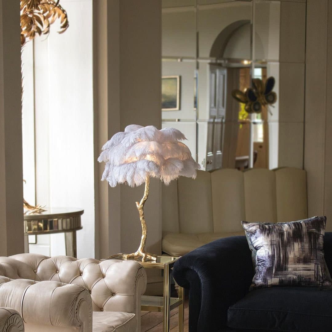PlumeAura - Table Lamp with Golden Ostrich Feathers