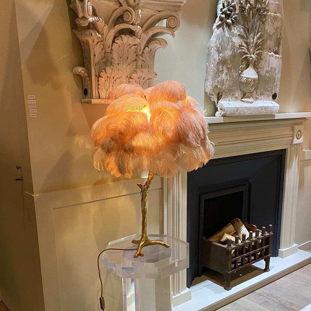 PlumeAura - Table Lamp with Golden Ostrich Feathers