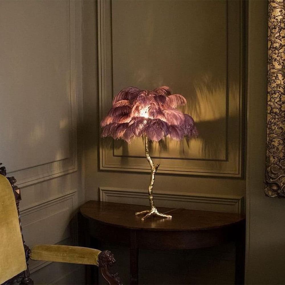PlumeAura - Table Lamp with Golden Ostrich Feathers