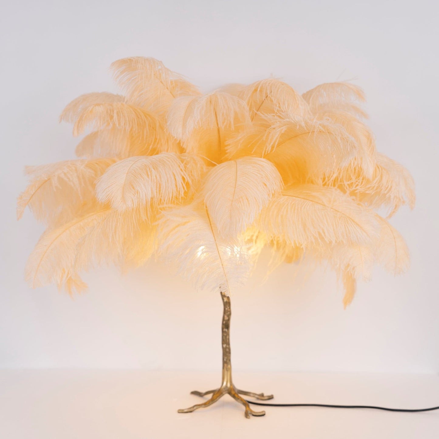 PlumeAura - Table Lamp with Golden Ostrich Feathers