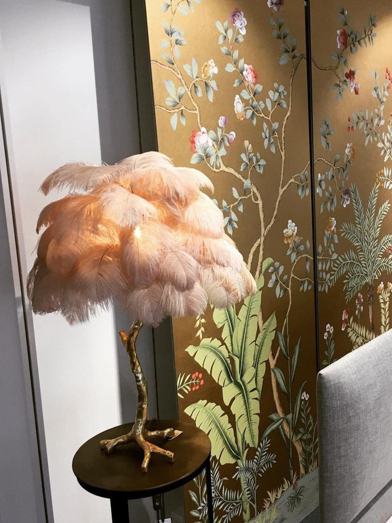 PlumeAura - Table Lamp with Golden Ostrich Feathers