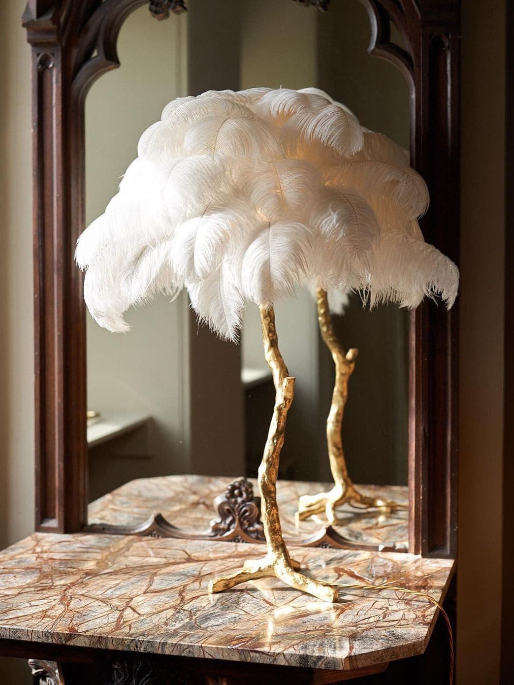 PlumeAura - Table Lamp with Golden Ostrich Feathers