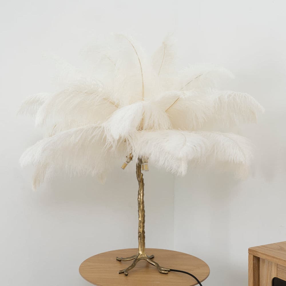 PlumeAura - Table Lamp with Golden Ostrich Feathers